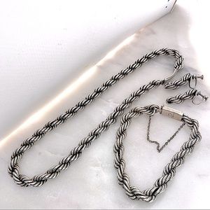 Rare TAXCO Sterling Silver Rope Chain set Mexico 925 earrings bracelet necklace
